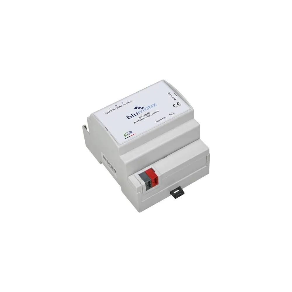 Alimentatore KNX Blumotix BX-PS640UL – 640 mA Certificato CE e UL, Uscita Ausiliaria, Guida DIN 4 Moduli